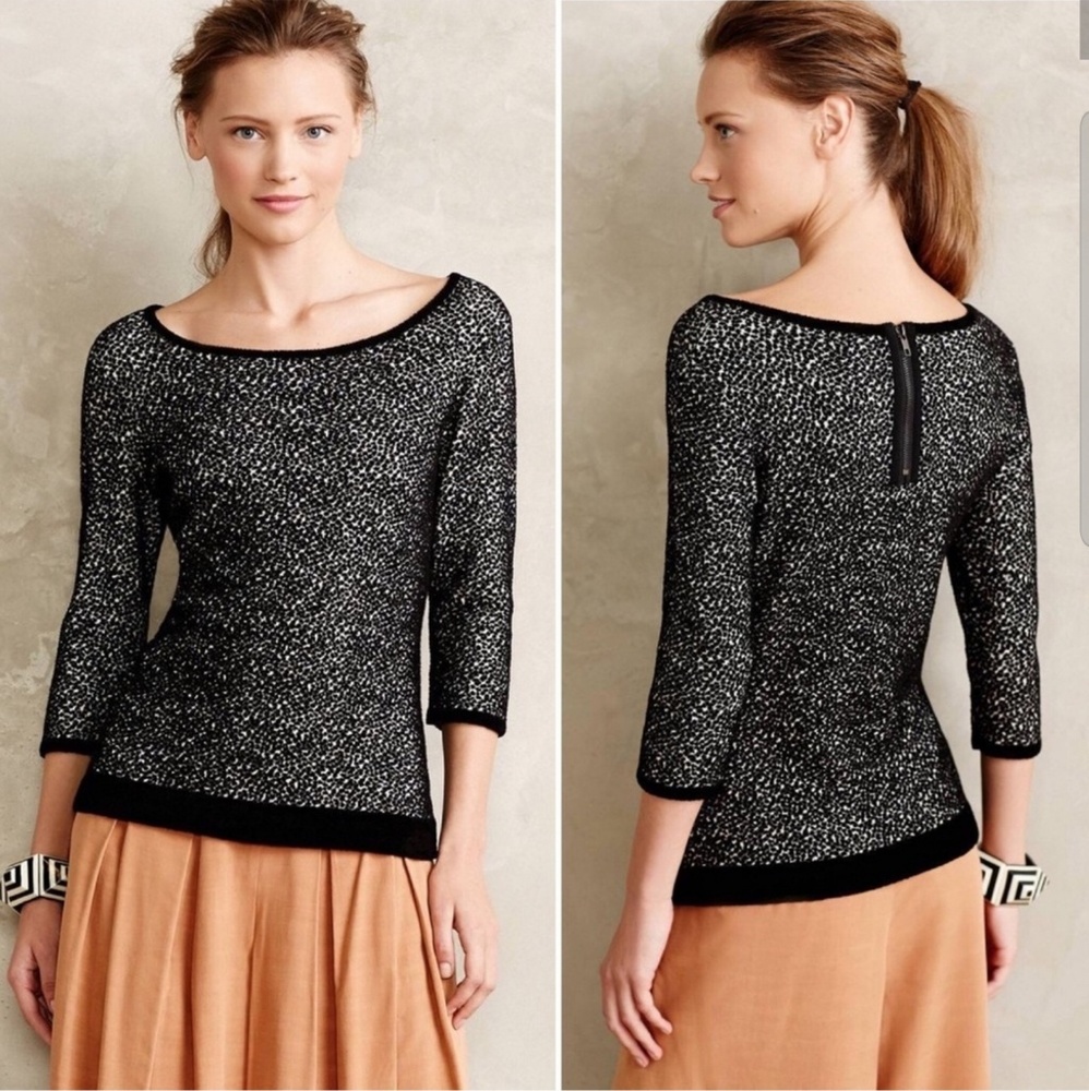 Anthropologie Black and White Speckled Scoop Neck Sweater